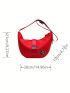 Letter Patch Decor Hobo Bag Large Capacity Neon Red