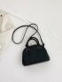 Litchi Embossed Dome Bag Black Double Handle For Work