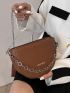 Letter Graphic Novelty Bag Small Chain Decor Brown