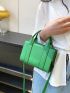 Litchi Embossed Square Bag Mini Double Handle Green