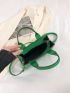 Litchi Embossed Square Bag Mini Double Handle Green