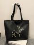 Large Shoulder Tote Bag Embroidered Decor