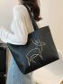 Large Shoulder Tote Bag Embroidered Decor