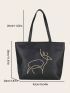 Large Shoulder Tote Bag Embroidered Decor