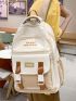 Colorblock Classic Backpack Letter Patch Decor Preppy