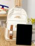 Colorblock Classic Backpack Letter Patch Decor Preppy