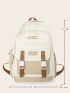 Colorblock Classic Backpack Letter Patch Decor Preppy