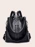 Two-way Zipper Backpack Purse, Oil Wax Artificial Leather Shoulder Bag, Large Capacity Travel Bag With Bag Charm