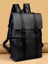 Portable Laptop Backpack For Boys & Girls, Artificial Leather Bag With Buckle Decor, Large Capacity