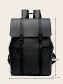 Portable Laptop Backpack For Boys & Girls, Artificial Leather Bag With Buckle Decor, Large Capacity