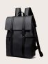 Portable Laptop Backpack For Boys & Girls, Artificial Leather Bag With Buckle Decor, Large Capacity