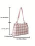 Medium Shoulder Tote Bag Argyle Pattern Double Handle