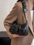 Minimalist Hobo Bag Ruched Detail Black