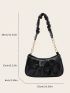 Minimalist Hobo Bag Ruched Detail Black