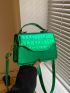 Mini Crocodile Embossed Square Bag Green Fashionable Adjustable Strap For Daily