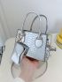 Crocodile Embossed Square Bag Silver Double Handle With Coin Purse