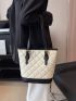 Quilted Shoulder Tote Bag Colorblock Buckle Decor For Work