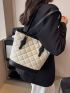 Quilted Shoulder Tote Bag Colorblock Buckle Decor For Work