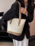 Quilted Shoulder Tote Bag Colorblock Buckle Decor For Work