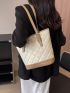 Quilted Shoulder Tote Bag Colorblock Buckle Decor For Work