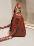 Medium Square Bag Brown Studded Decor Double Handle For Daily