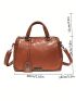 Medium Square Bag Brown Studded Decor Double Handle For Daily