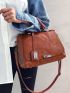 Medium Square Bag Brown Studded Decor Double Handle For Daily