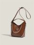 Brown Bucket Bag Chain Decor Top Handle For Work