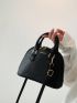 Litchi Embossed Dome Bag Black Double Handle For Work