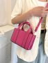 Litchi Embossed Square Bag Hot Pink Double Handle