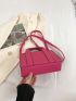 Litchi Embossed Square Bag Hot Pink Double Handle