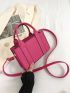 Litchi Embossed Square Bag Hot Pink Double Handle