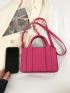 Litchi Embossed Square Bag Hot Pink Double Handle