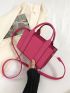 Litchi Embossed Square Bag Hot Pink Double Handle