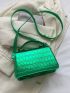 Mini Crocodile Embossed Square Bag Green Fashionable Adjustable Strap For Daily