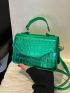 Mini Crocodile Embossed Square Bag Green Fashionable Adjustable Strap For Daily