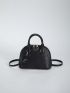 Litchi Embossed Dome Bag Black Double Handle For Work