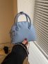 Mini Litchi Embossed Dome Bag Baby Blue Double Handle For Daily