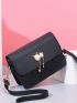 Small Square Bag Heart Pattern Metal & Faux Pearl Decor Flap For Daily