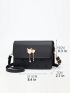 Small Square Bag Heart Pattern Metal & Faux Pearl Decor Flap For Daily