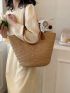 Khaki Straw Bag Large Capacity Double Handle For Vacation