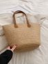 Khaki Straw Bag Large Capacity Double Handle For Vacation