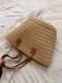 Khaki Straw Bag Large Capacity Double Handle For Vacation