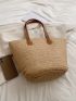 Khaki Straw Bag Large Capacity Double Handle For Vacation