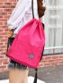 Letter Patch Decor Drawstring Backpack Medium Neon Pink