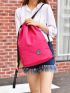 Letter Patch Decor Drawstring Backpack Medium Neon Pink