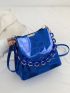 Crocodile Embossed Bucket Bag Metallic Blue