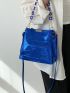 Crocodile Embossed Bucket Bag Metallic Blue