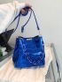 Crocodile Embossed Bucket Bag Metallic Blue