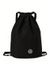 Letter Patch Decor Drawstring Backpack Medium Black